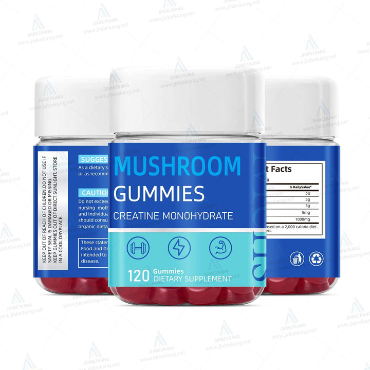 MUSHROOM Creatine Monohydrate Gummies 5g for Men & Women, 120 Creatine Sugar Free Gummies with BCAA 1000 mg, Collagen Peptides, Taurine, B12, Chewables Creatine for Muscle Support, Energy Boost, 1Pack - Capsule Gummy Manufacturer