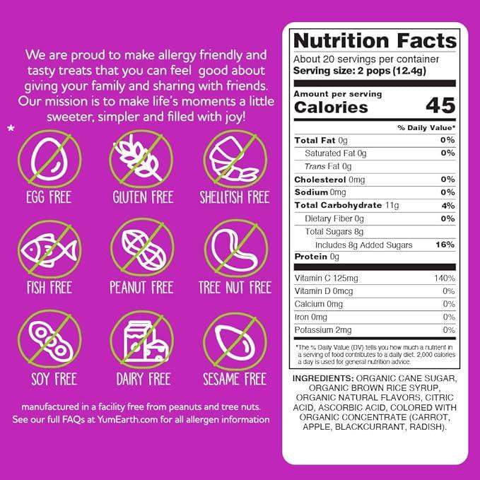 Organic Vitamin C Pops Variety Pack, 40 Fruit Flavored Favorites Lollipops, Allergy Friendly, Gluten Free, Non-GMO, Vegan, No Artificial Flavors or Dyes - Capsule Gummy Manufacturer
